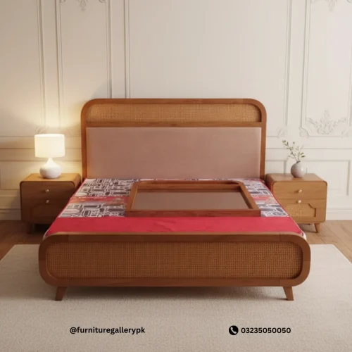Classic Style Wood Double Bed with Side tables